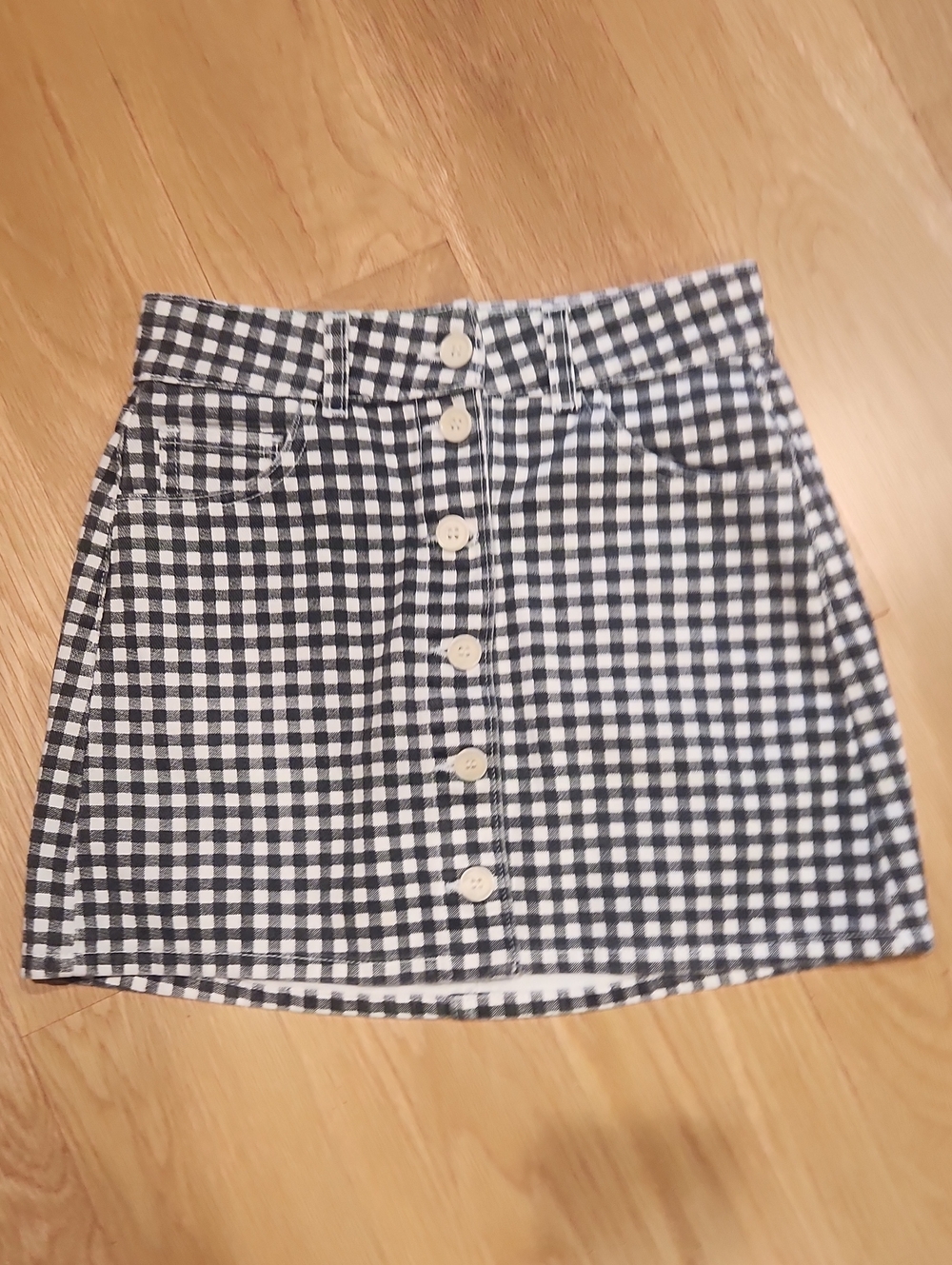 Reformation Black and White Gingham Button-Front Mini Skirt